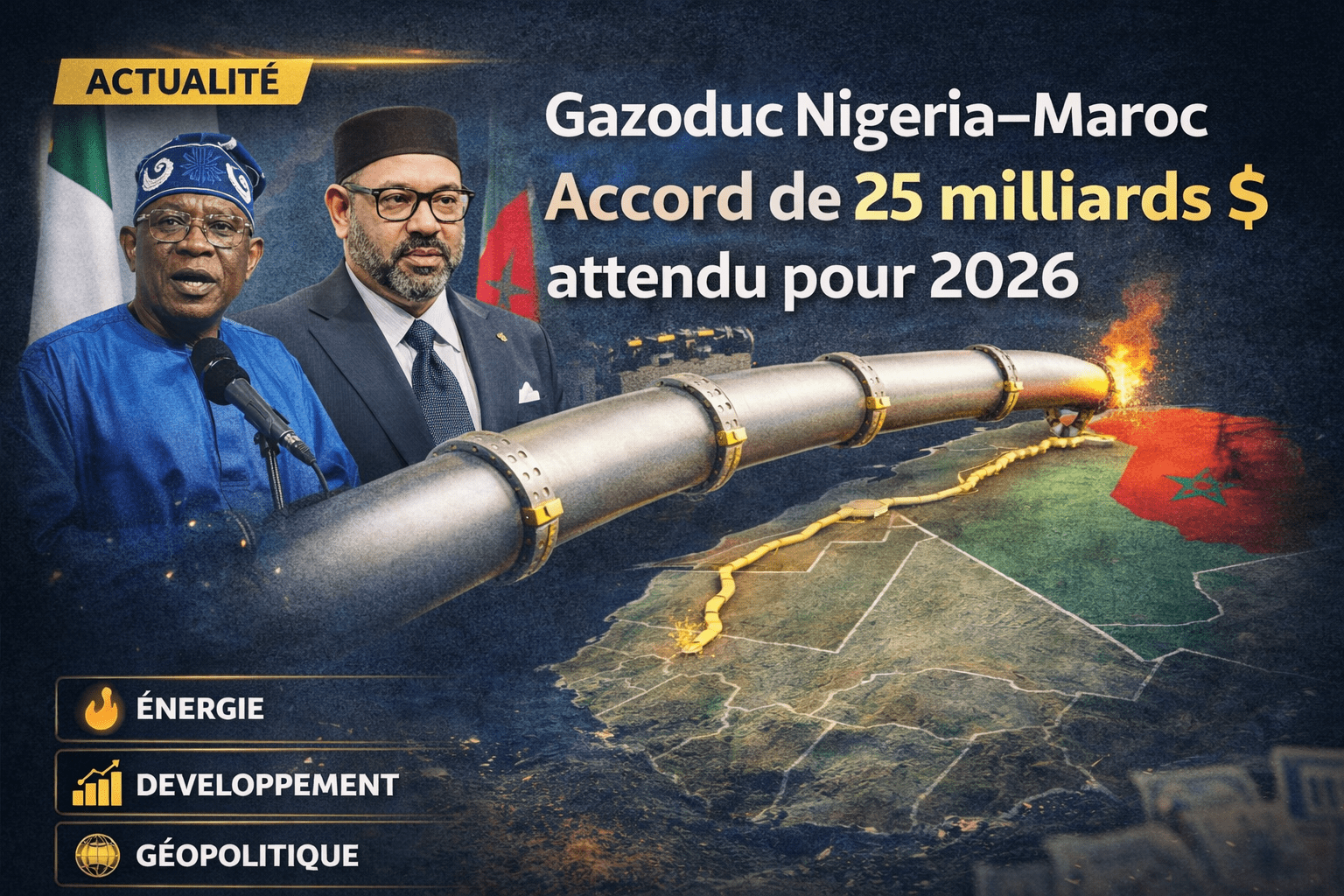 Gazoduc Nigeria–Maroc : un accord intergouvernemental de 25 milliards $ attendu en 2026