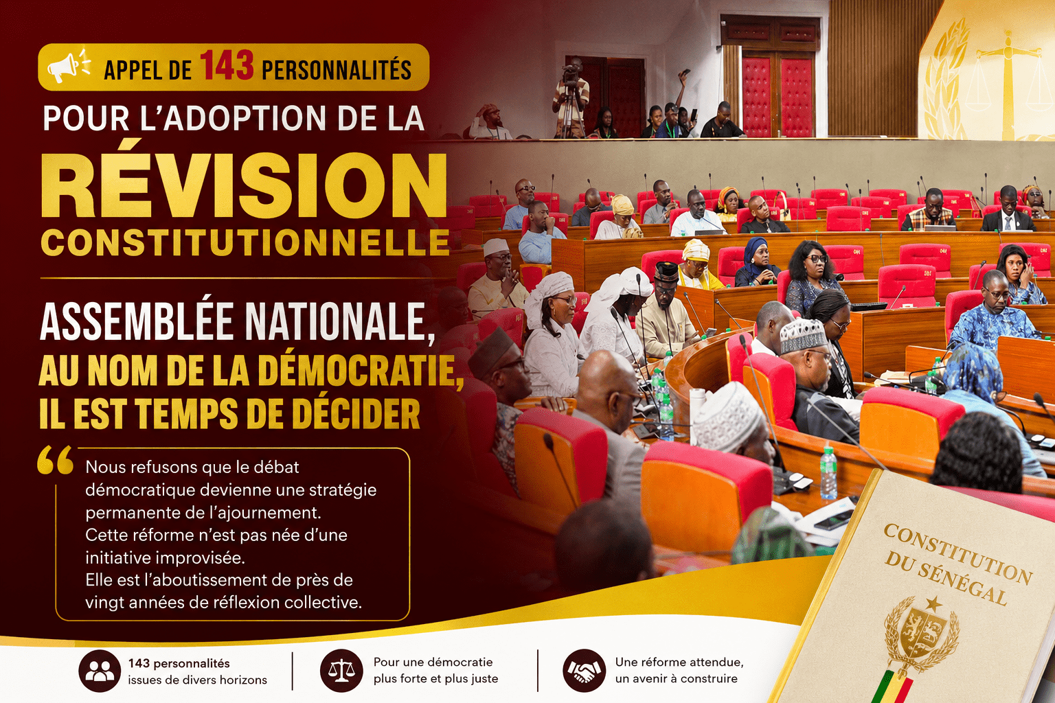 Appel de 143 personnalités pour l&rsquo;adoption de la révision constitutionnelle